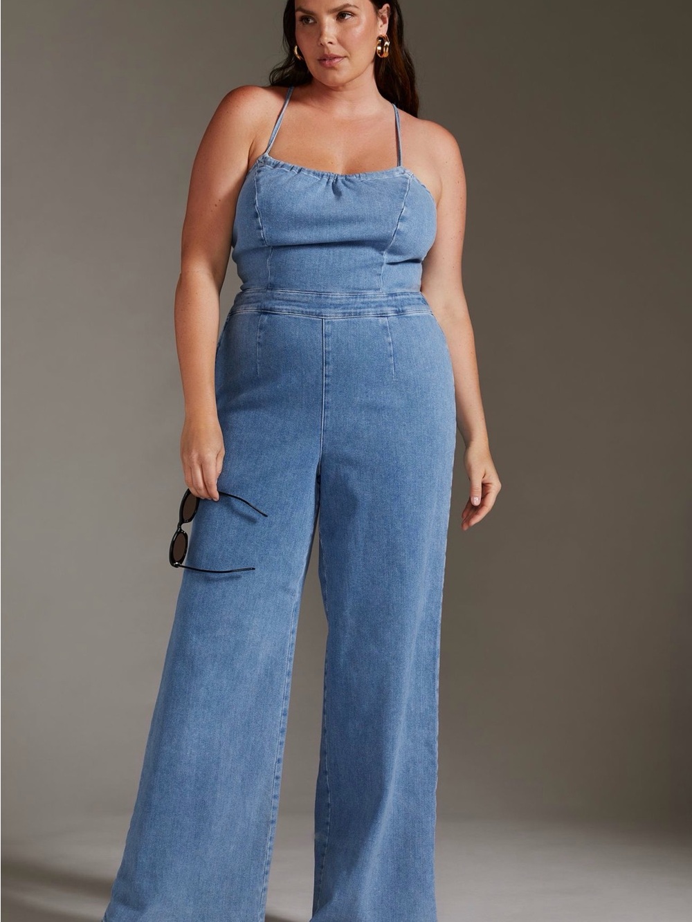 Good American Light Blue Denim Strappy Back Jumpsuit - Picture 2 of 6